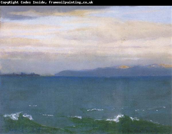 William Stott of Oldham Seascape with Distant Mountains